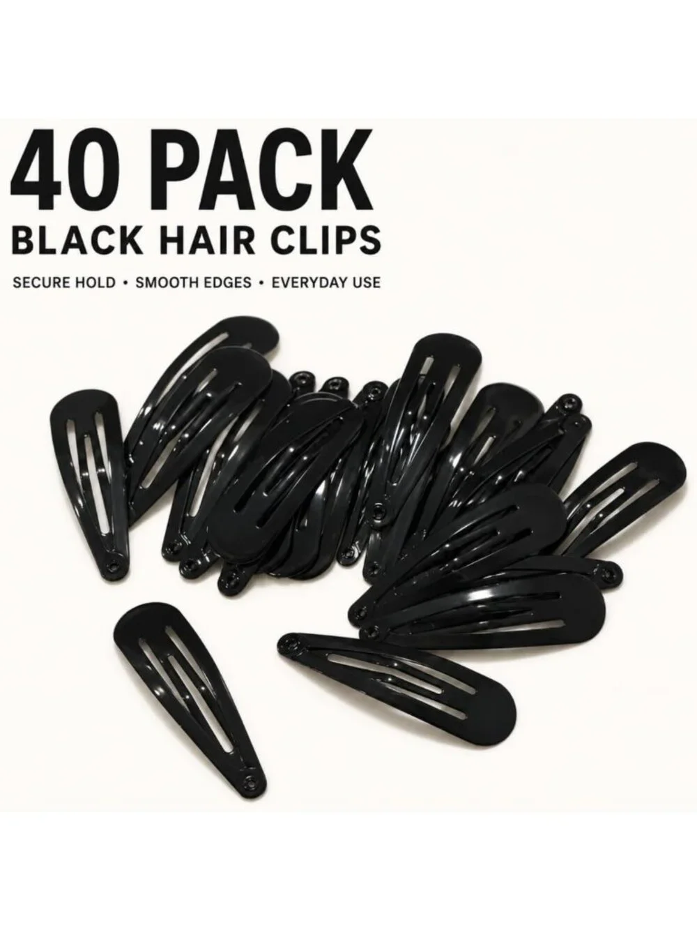 40 Pack Black 2 Inch Metal Snap Hair Clips for Women - Stylish Barrettes